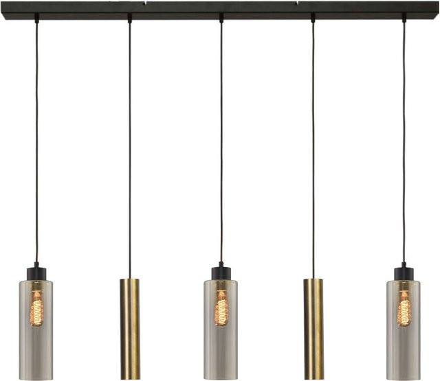 Masterlight Ortona 3/2 Pendelleuchte 5-flammig mit transparentem Glas in Messing Antik und Schwarz Matt - Bild 1