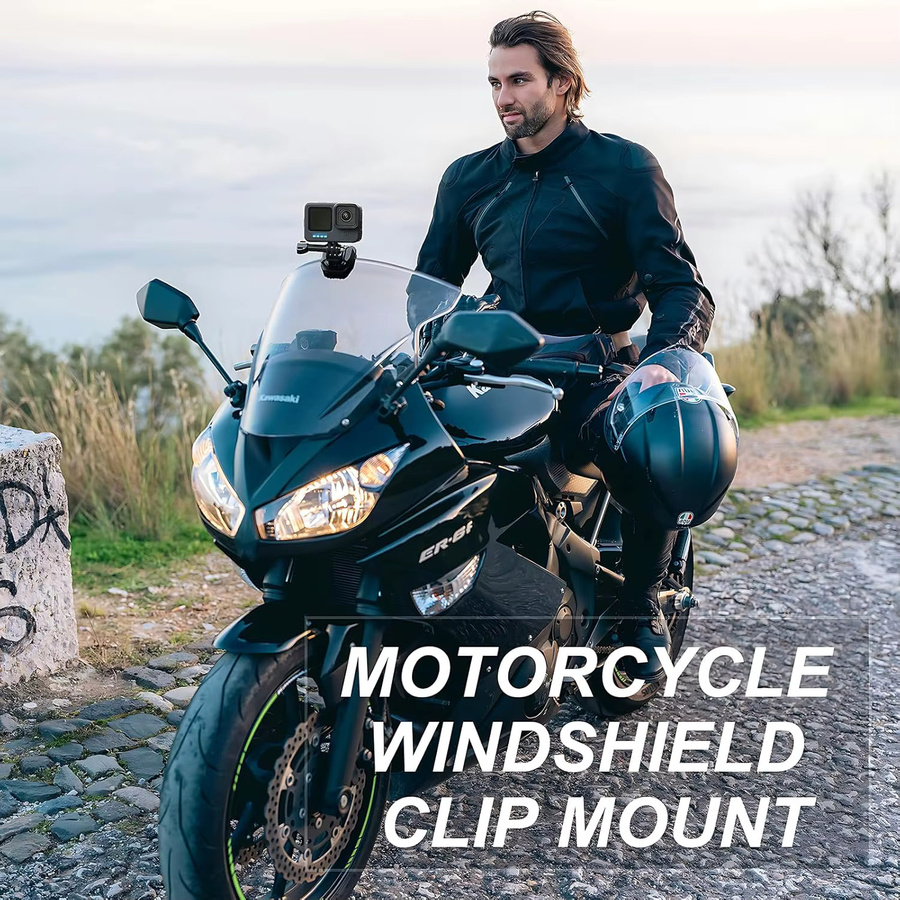 Kamerahalterung aus Aluminiumlegierung für Motorrad-Windschutzscheiben, kompatibel mit GoPro Hero 13 12 11 10 9 8 7, Insta360 X4 X3 und DJI OSMO Action 5Pro 4 3, Farbe: Schwarz - Bild 5