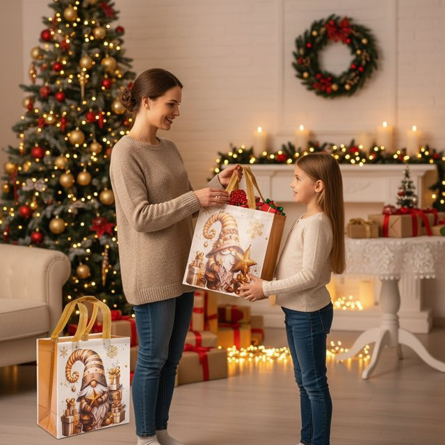 Dekorative Weihnachtsgeschenktüte aus Vliesstoff mit Griff in Mehrfarbig für Party und Feierlichkeiten - Bild 1