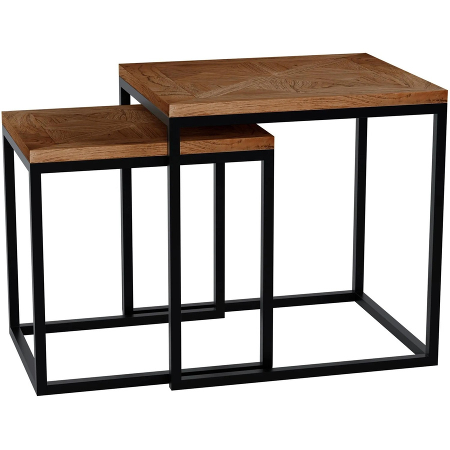 DELUKE Beistelltisch BOSSE 2er Set Eckig in Braun mit Mosaikstruktur aus Mindiholz und Eisen, B/T/H: 48 x 38 x 47 cm - Bild 2