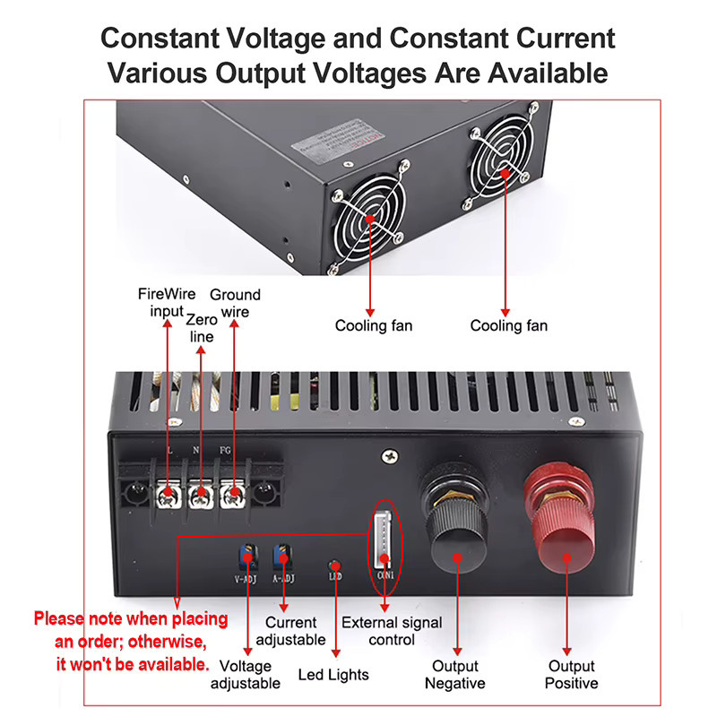 ZJIVNV Schaltnetzteil AC-DC SMPS mit CC CV Regelung für Industrieautomation, 12V-350V, Schwarz - Bild 2