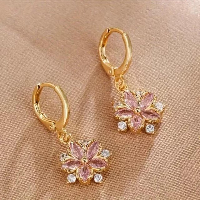 Ohrringe Blume, Zirkon, Gold, Damen - Bild 1