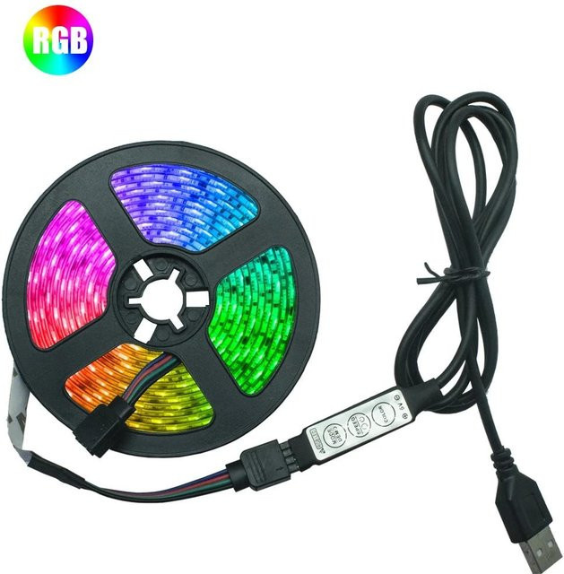 LanZhong RGB LED-Streifen mit 3-Tasten-Steuerung und USB-Anschluss, 20m, Multicolour, Schwarz - Bild 1