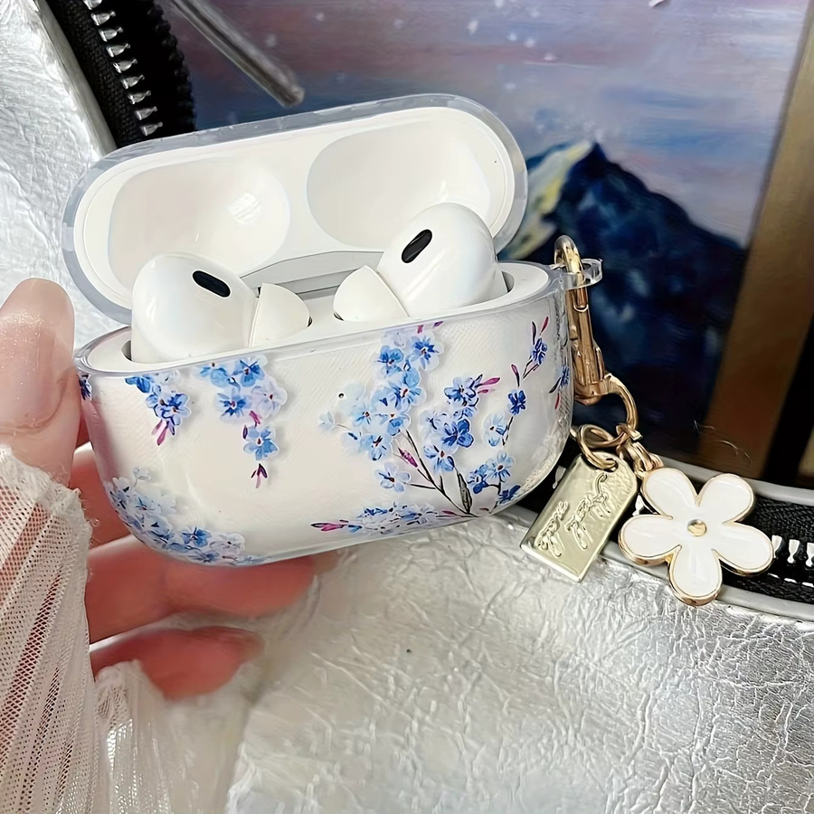 Transparente Schutzhülle mit blauem Blumenmuster für Apple AirPods Pro, Pro 2, Pro 3 und AirPods 4/3/2/1 - Bild 4
