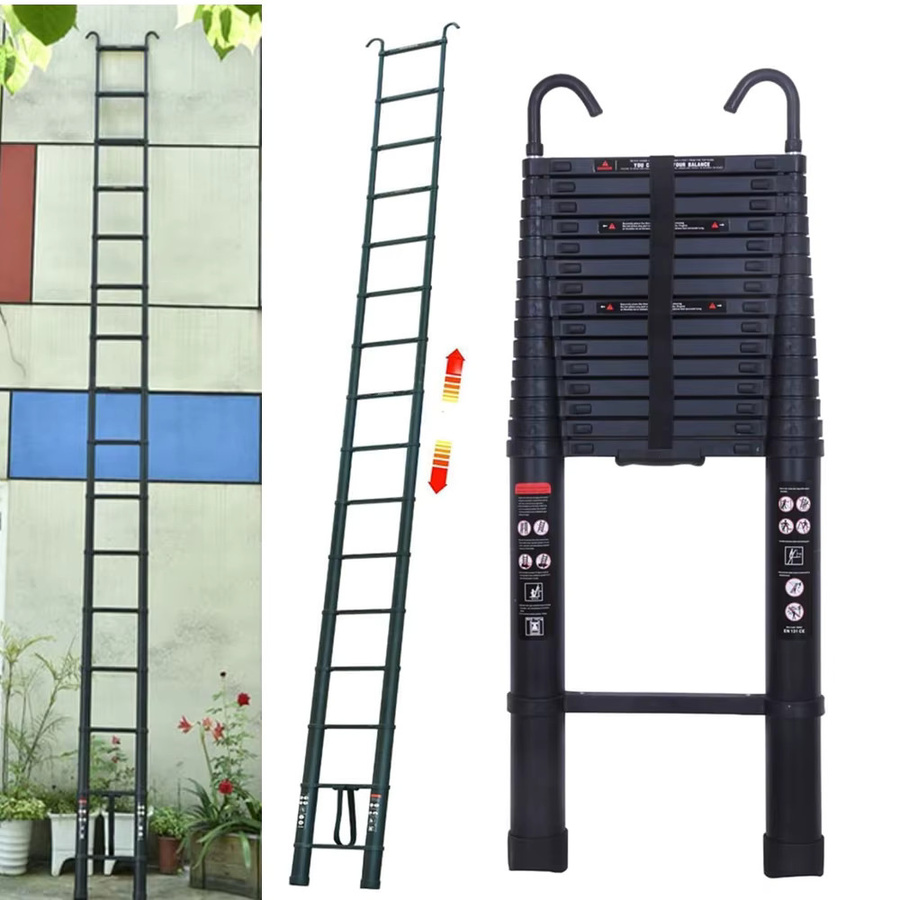 Teleskopleiter aus Aluminium in Schwarz, 6,2 m ausziehbare Mehrzweckleiter mit abnehmbarem Haken - Bild 3