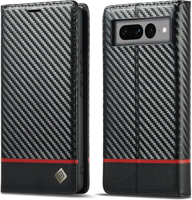 Business Leder Schutzhülle mit Carbon Fiber Textur und Kartenhalter für Google Pixel 10 9 8 7 6 Pro XL, Schwarz - Bild 1