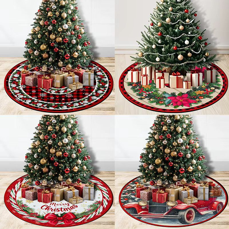 VIKAMA Weihnachtsbaum Rock im Vintage-Stil, rot-schwarz kariert, runde Weihnachtsbaummatte zur Dekoration - Bild 2