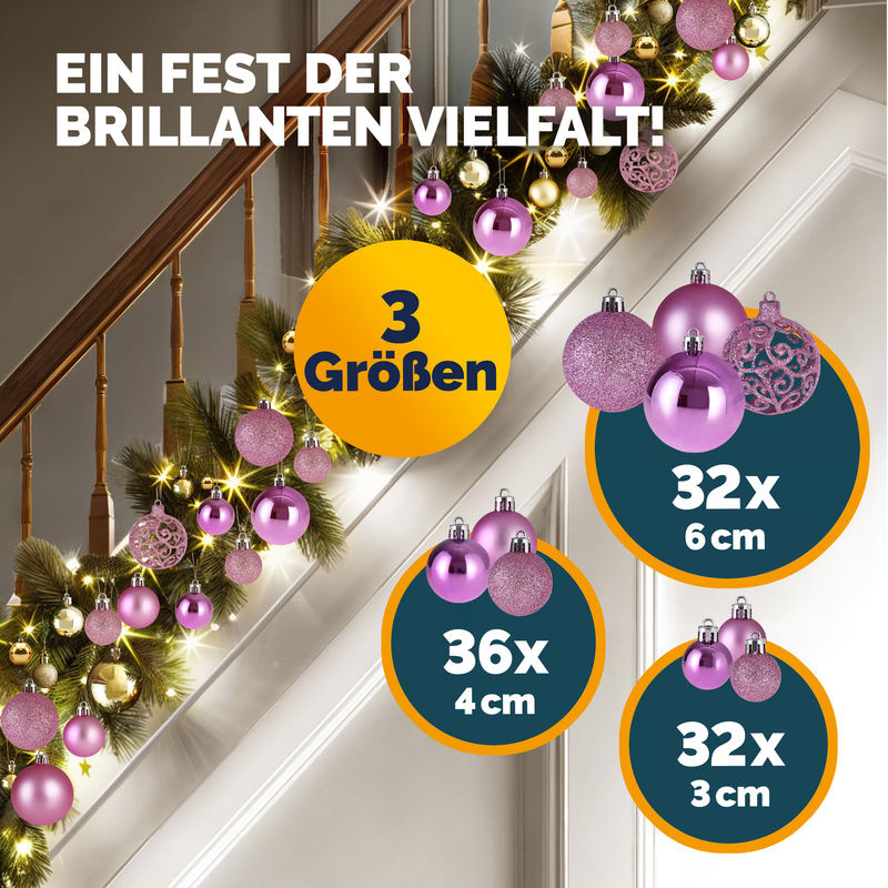 CASARIA Weihnachtskugeln Rosa 100-teiliges Set aus Kunststoff für die Weihnachtsdekoration - Bild 3