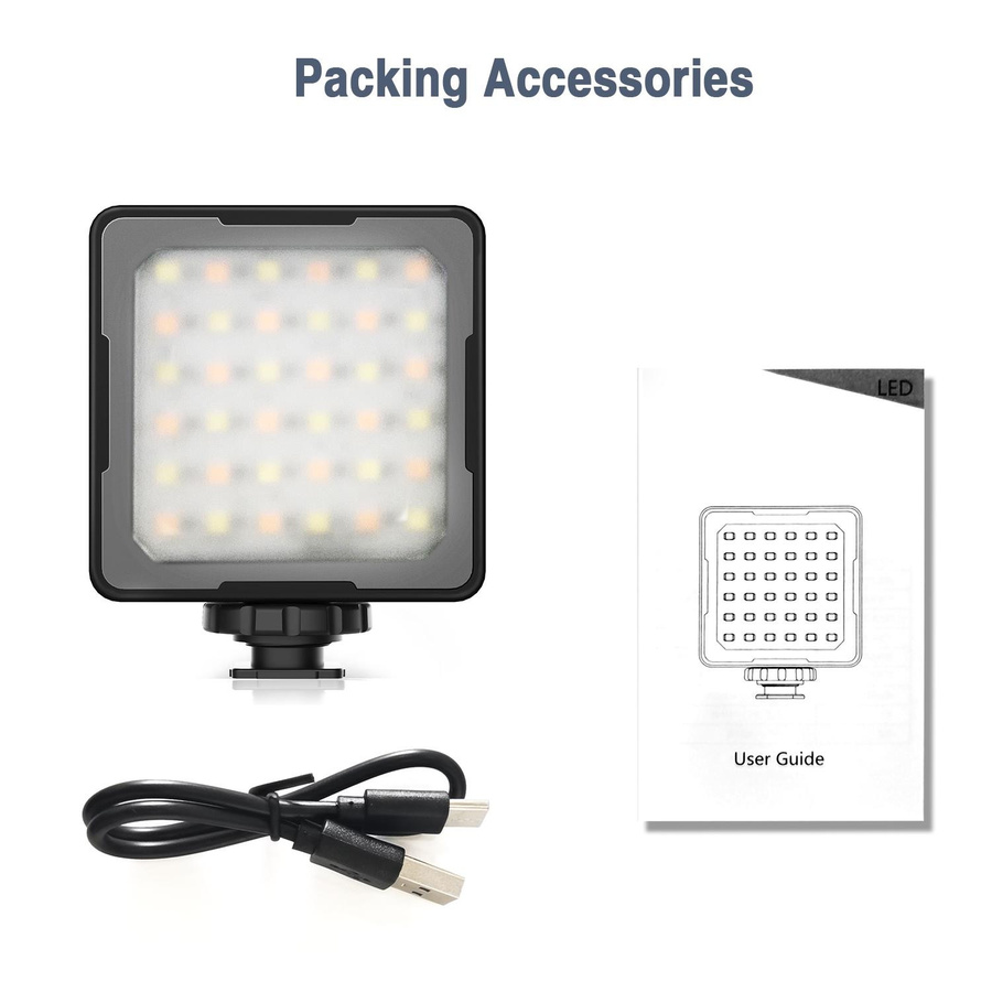 Andoer CL-36 Mini LED-Videoleuchte Schwarz, dimmbar, 2800 K–8500 K, mit integriertem Akku und LCD-Display - Bild 5