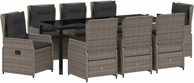 vidaXL Garten Essgruppe aus Poly-Rattan in Grau, 9-teilig mit Sicherheitsglas - Bild 1
