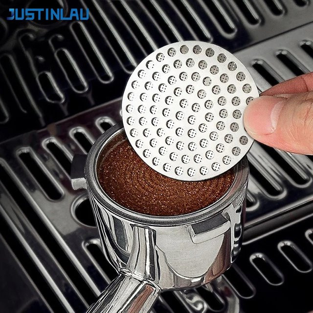 JUSTINLAU Wiederverwendbarer Kaffee-Puck-Siebfilter aus 304 Edelstahl, doppelschichtiger feinmaschiger Espresso-Sieb in Silber, Durchmesser: 51 mm / 53 mm / 58 mm - Bild 1