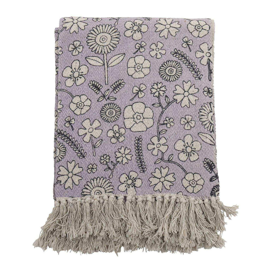 Bloomingville Plaid Salli aus recycelter Baumwolle floral lila B: 160 cm, T: 130 cm - Bild 1