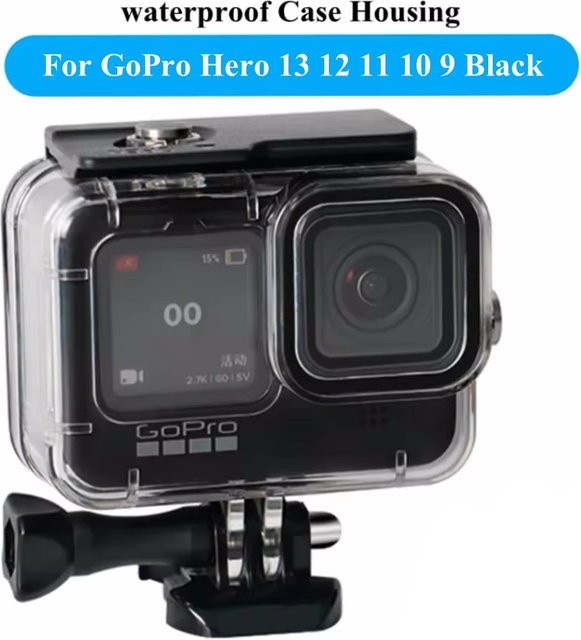 Wasserdichtes GoPro Gehäuse bis 60m Tauchschutz Unterwasser-Case für GoPro Hero 13 12 11 10 9 Black in Transparent - Bild 1