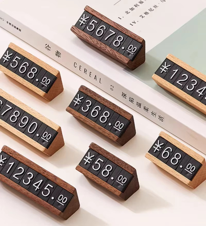 Loripos 5er Set Massivholz Preisschilder in Braun zur Display-Präsentation von Wein, Tee und Kosmetik - Bild 2