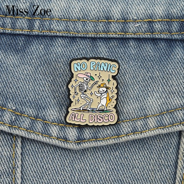 Miss Zoe Brosche Skelett Katze Tanzen, Emaille, Unisex - Bild 1