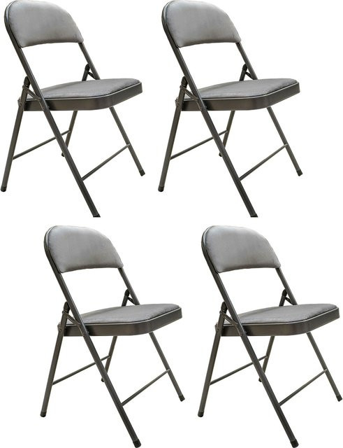 HTI-Living Klappstuhl 4er Set Grau aus Samt und Metall für das Esszimmer - Bild 1
