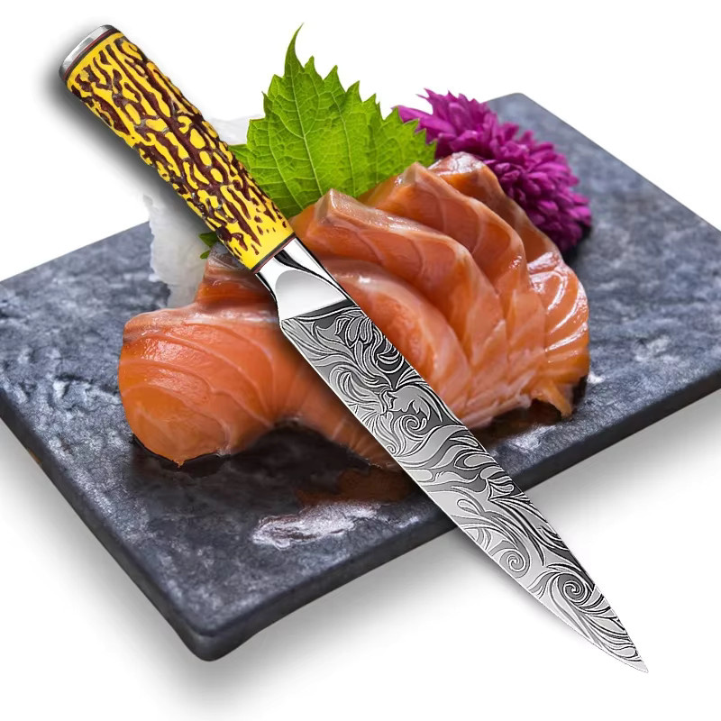 InLeung Laser Damaskus Küchenmesser in Silber mit Holzgriff für Fleisch, Fisch und Obst - Bild 4