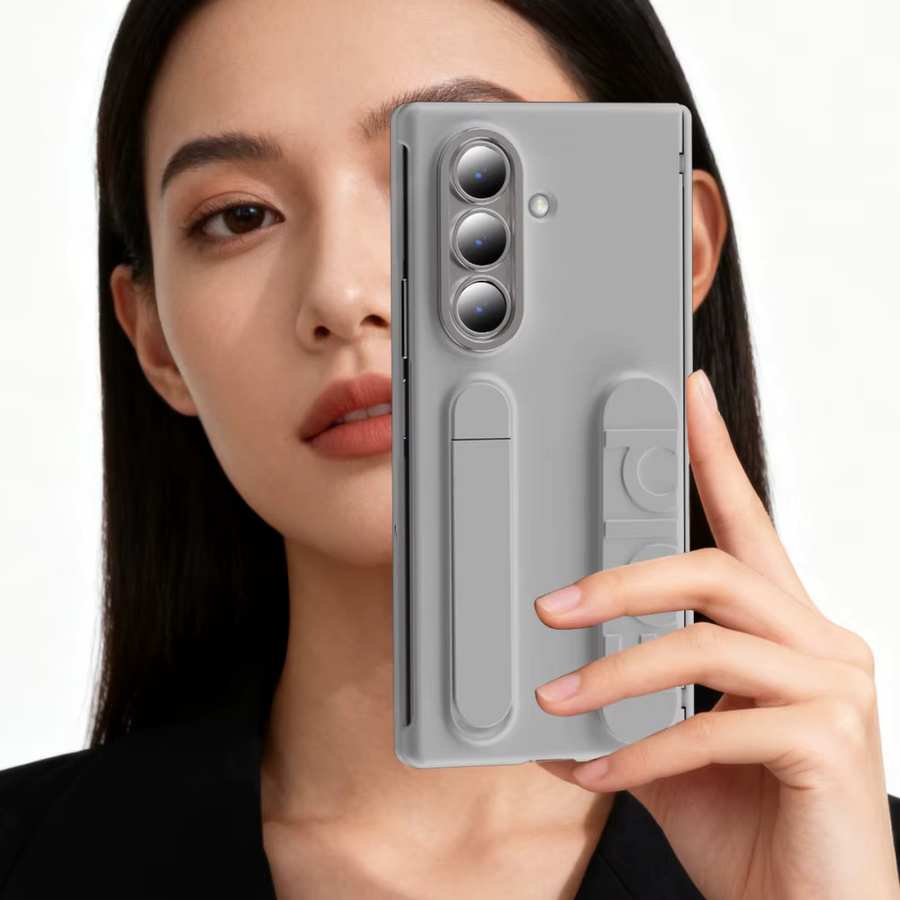 Stoßfeste Silikon-Handyhülle mit Klappständer, Kartenfach und Geldbörse für Samsung Galaxy Z Fold 8 7 6 5 4 5G in Grau - Bild 5
