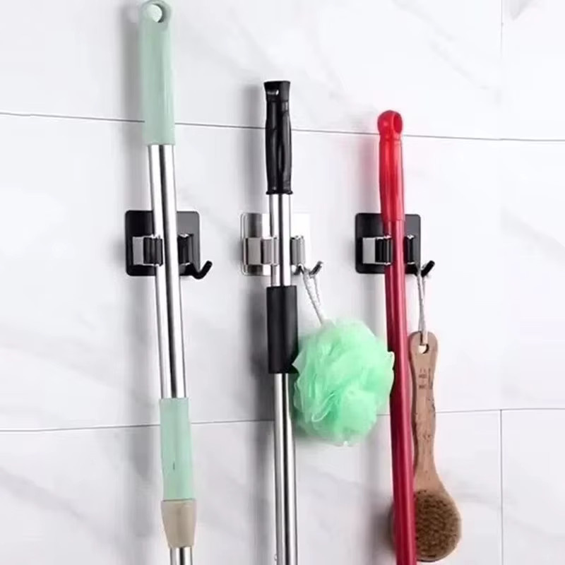 Selbstklebender Mehrzweck-Haken in Silber für Wandorganisation, ideal als Besenaufhänger und Mopp-Rack für Küche und Badezimmer - Bild 4