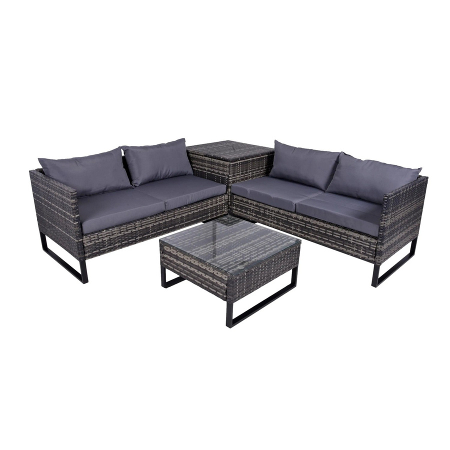 DELUKE Gartenloungeset LINZ Eckgruppe aus Kunststoff in Schwarz mit Aufbewahrungsmöglichkeit - Bild 2