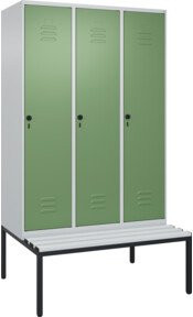 C+P Spind Classic PLUS Garderobenschrank mit Sitzbank, 3 Abteile, Lichtgrau, B/T/H: 212,0 x 120,0 x 81,5 cm - Bild 1