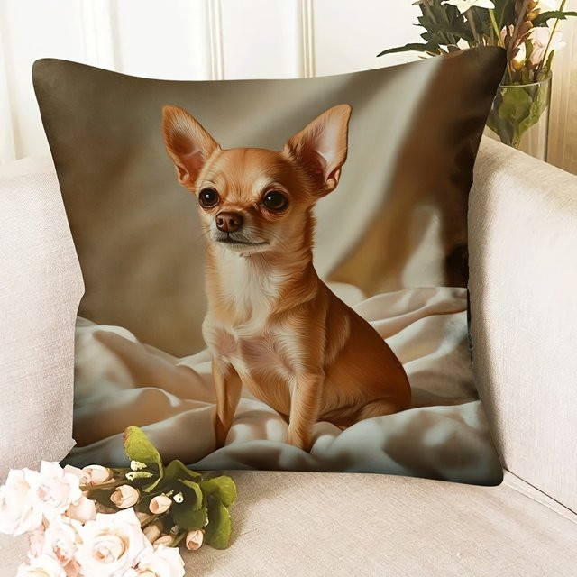 ZZN Vintage Chihuahua Hund Kissenbezug mit Reißverschluss, Mehrfarbig, B/H: 45 x 45 cm - Bild 1