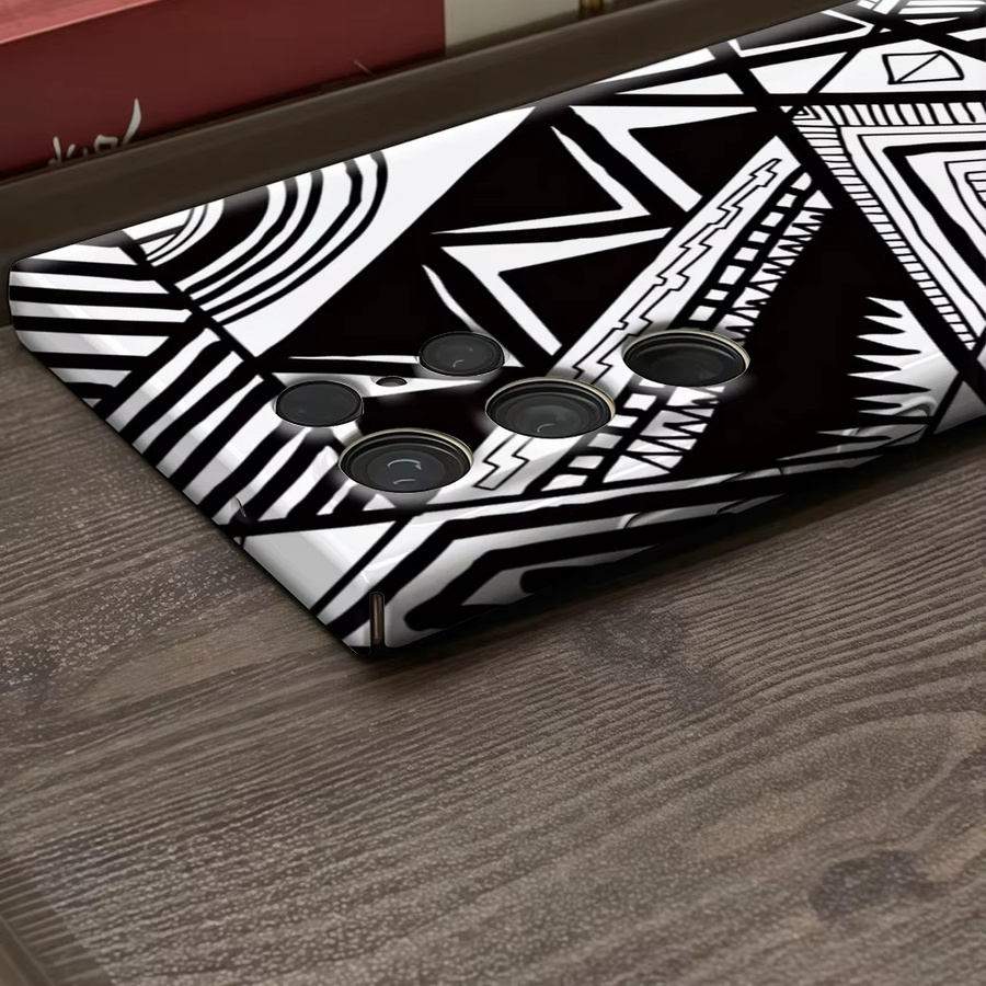 Geometrische Handyhülle für Samsung Galaxy S25 Ultra, S24 und S23 Ultra Plus in Schwarz-Weiß mit glänzender doppellagiger Rückseite - Bild 4