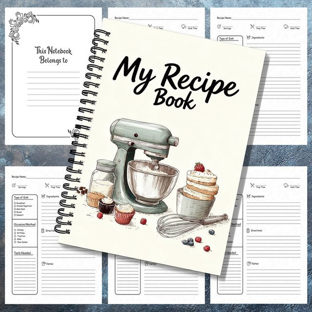 Rezeptnotizbuch mit Spiralbindung und Softcover in Weiß, liniertes Tagebuch für Rezepte - Bild 1