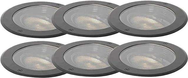 QAZQA Set mit 6 Bodenpunktwarzen AR111 Delux Honey, einstellbare LED Einbauleuchten IP65 in Schwarz für Garten, Terrasse und Außenbereich aus Aluminium und Glas, rund - Bild 1