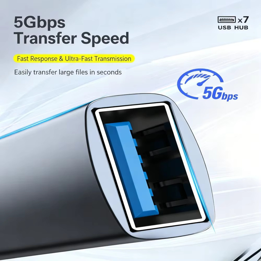 KEBIDUMEI USB-C-Hub mit 7 Anschlüssen, USB 3.0 Multi-Extender mit 5 Gbit/s Hochgeschwindigkeit und OTG-Funktion für PC, Laptop und Macbook Pro - Bild 3