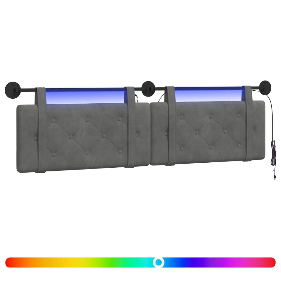 vidaXL Hängendes Kopfteil aus Samt mit integrierter LED-Beleuchtung in Dunkelgrau, B: 170 cm, H: 55 cm, T: 5 cm - Bild 2