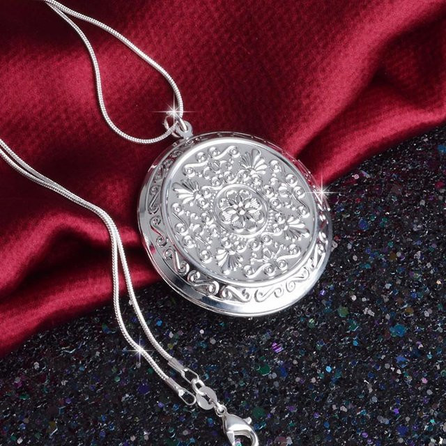Halskette 925 Silber, Medaillon Anhänger, Vintage, Damen - Bild 1