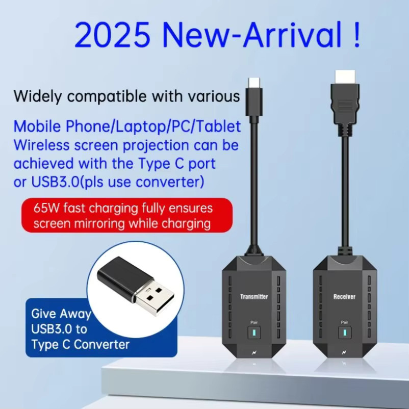 VIKEFON Kabelloser HDMI Video-Sender und Empfänger mit USB-C Anschluss, 5G 1080P Full HD Adapter in Schwarz für iPad, TV, Projektor und Laptop - Bild 4
