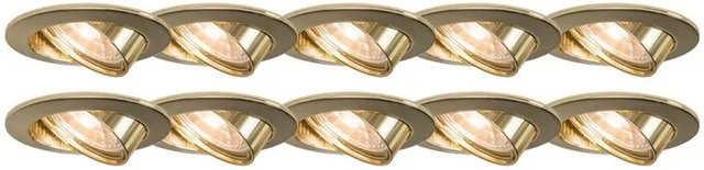 QAZQA 10er Set Einbaustrahler aus Metall in Gold, dimmbar und schwenkbar mit GU10 Fassung - Bild 1