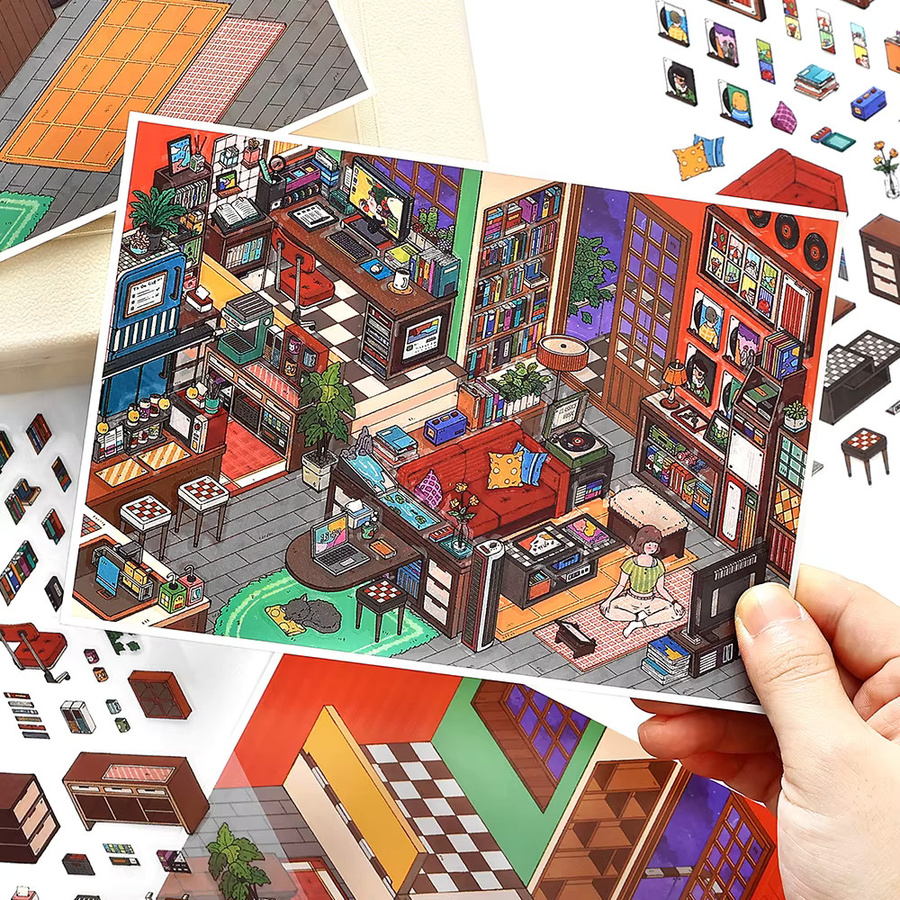 Kawaii 3D DIY Landschaftsaufkleber Set mit Home Diary und Taschenkabinenszenen in Multicolour aus Papier - Bild 4