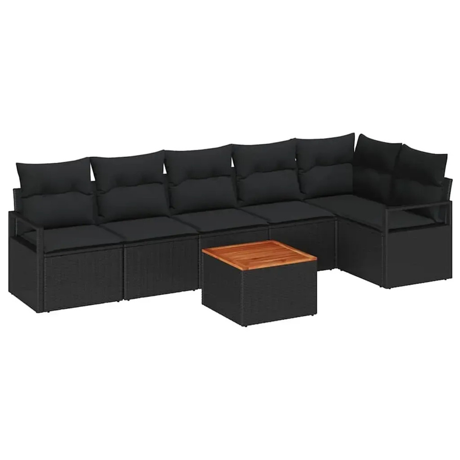 vidaXL Garten-Sofa-Set aus Polyrattan in Schwarz, 7-teiliges L-Shape Lounge-Set mit Tisch und Kissen, wetterbeständig - Bild 2