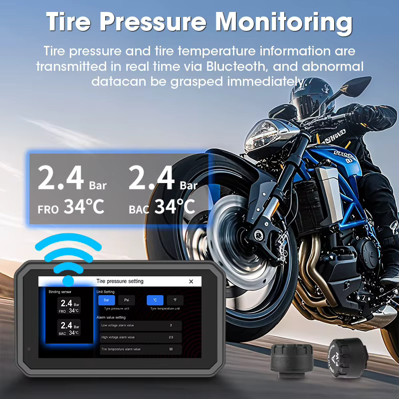 Develuck 6,25 Zoll Carplay Motorrad GPS Navigationssystem mit IPX7 Wasserdichtigkeit und TPMS Option, Schwarz - Bild 4