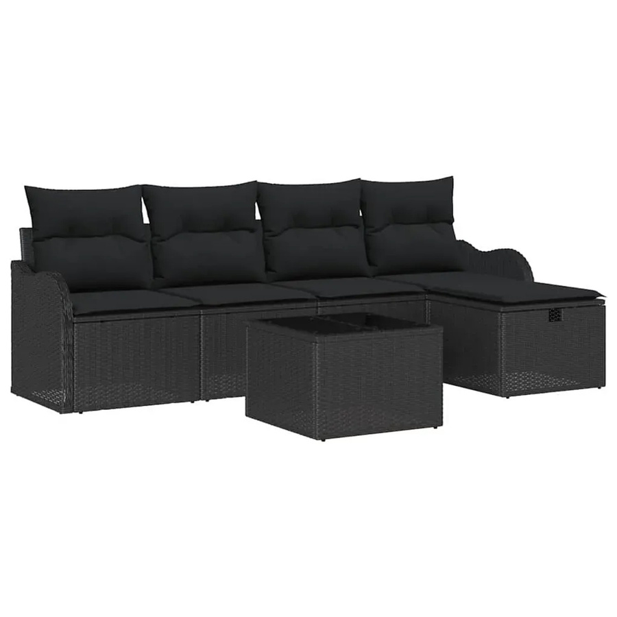 vidaXL Garten-Sofa-Set 6-teilig aus Poly Rattan in Schwarz mit Kissen und Stauraumfunktion - Bild 2