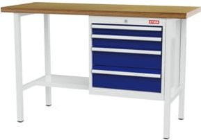STIER Werkbank mit 4 Schubladen in Blau und Mehrfarbig, B/T/H: 150 x 60 x 96 cm - Bild 1