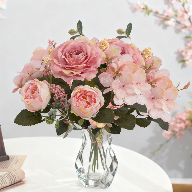 TTCY Künstliche Seidenrosen und Pfingstrosen in Pink für Hochzeiten, Partys und die Raumdekoration - Bild 1