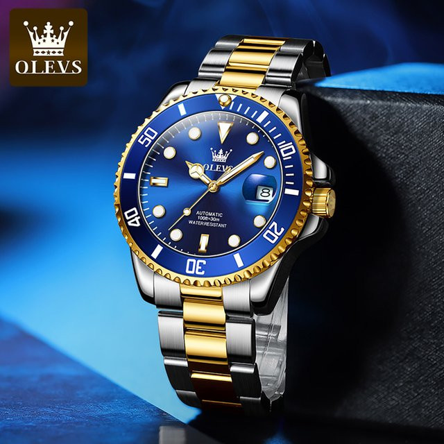 OLEVS Armbanduhr Automatik, Edelstahl, Zirkonia, Blau, Herren - Bild 1