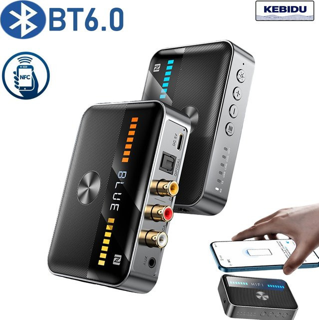 Kebidu Bluetooth 6.0 Audio Adapter mit NFC, Wireless Receiver und Sender, DAC Konverter mit Koaxial- und Optischem Anschluss, Schwarz - Bild 1