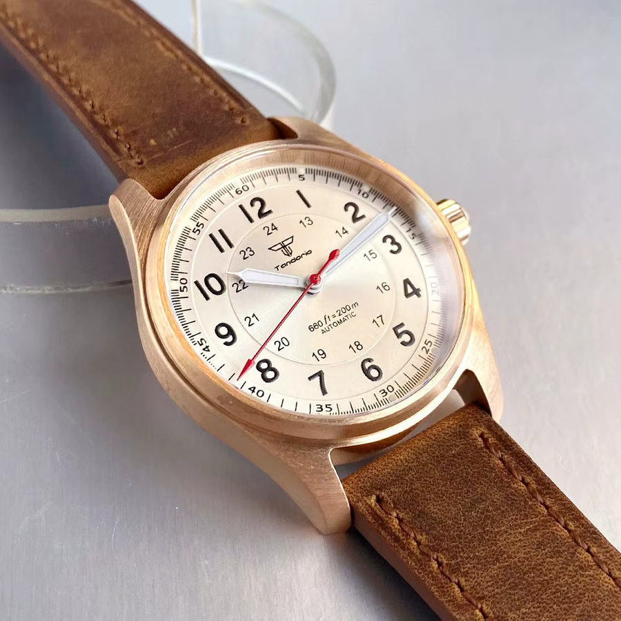 Tandorio Armbanduhr, Bronze, Automatik, 39 mm, Herren, Leder - Bild 4