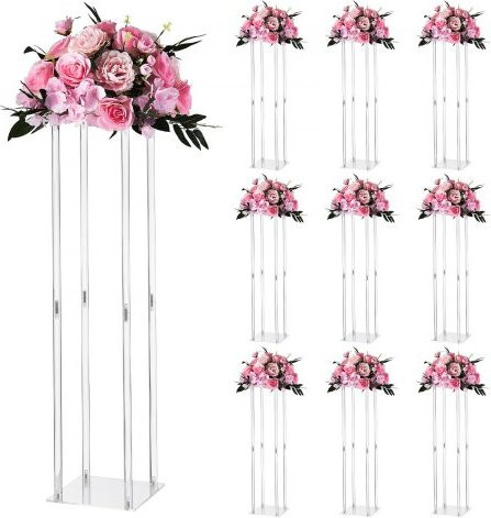 VEVOR 10er Set Blumenständer für Hochzeiten und Partys, zylindrische und kubische Floristik-Display-Ständer mit Acryl-Aufsatz, transparent, Höhe: 80 cm - Bild 1