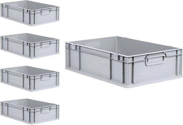 PROREGAL SuperSparSet 5x Eurobox NextGen Grip mit Scharnierdeckel und roten Schiebeschnappverschlüssen, Grau, H: 17 cm, B: 40 cm, T: 60 cm - Bild 1