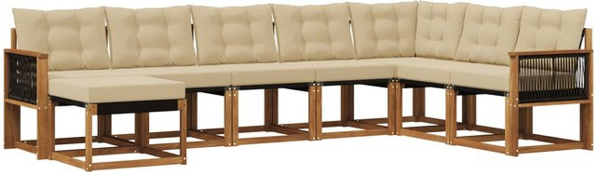 vidaXL Outdoor-Sofagarnitur aus Akazie mit 8-teiligem Set und Kissen in Natur und Beige - Bild 1