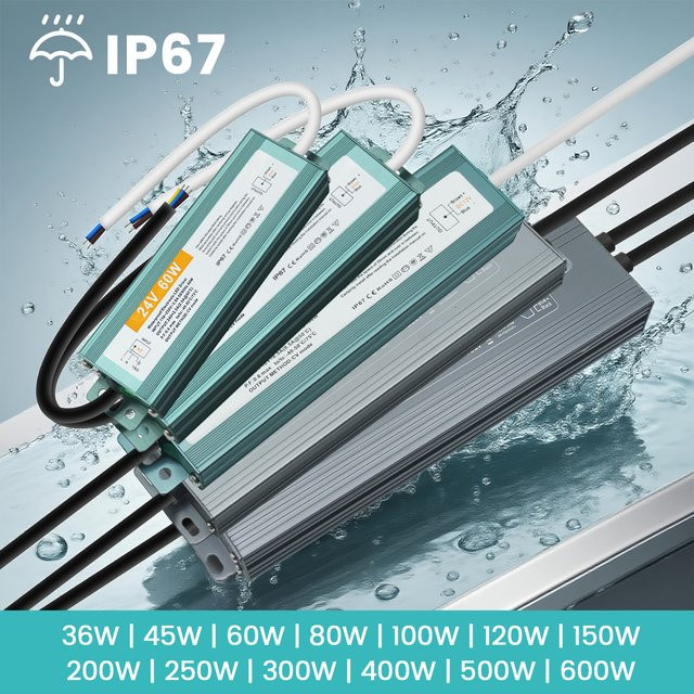 XUNATA IP67 Wasserdichtes LED-Netzteil Silber, LED-Treiber Aluminium für 12V 24V DC, 60W - Bild 1