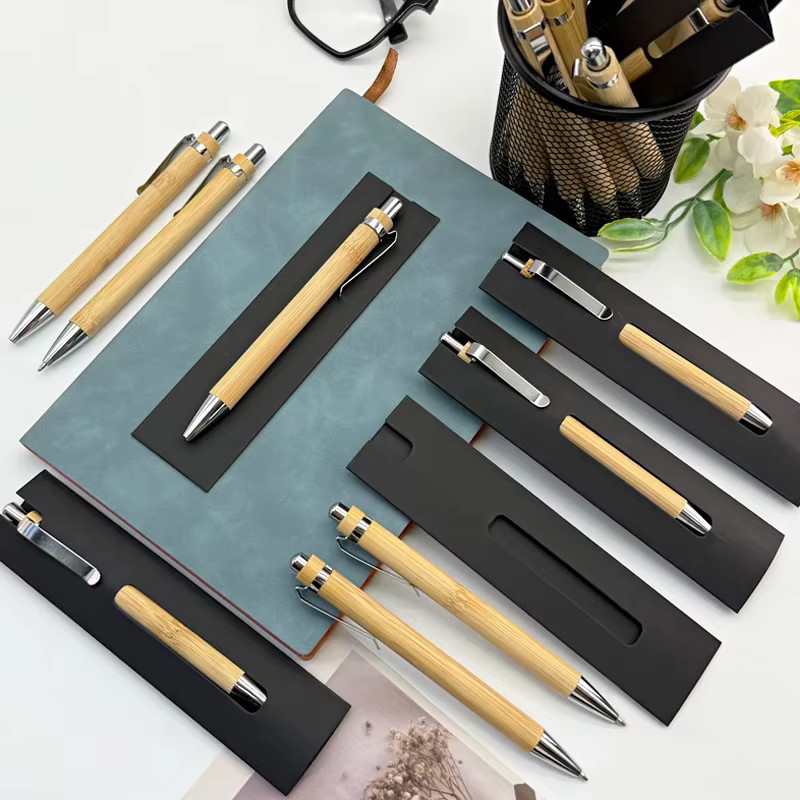 20er Set Bambus-Kugelschreiber mit Geschenkbox und schwarzer Tinte - Bild 4