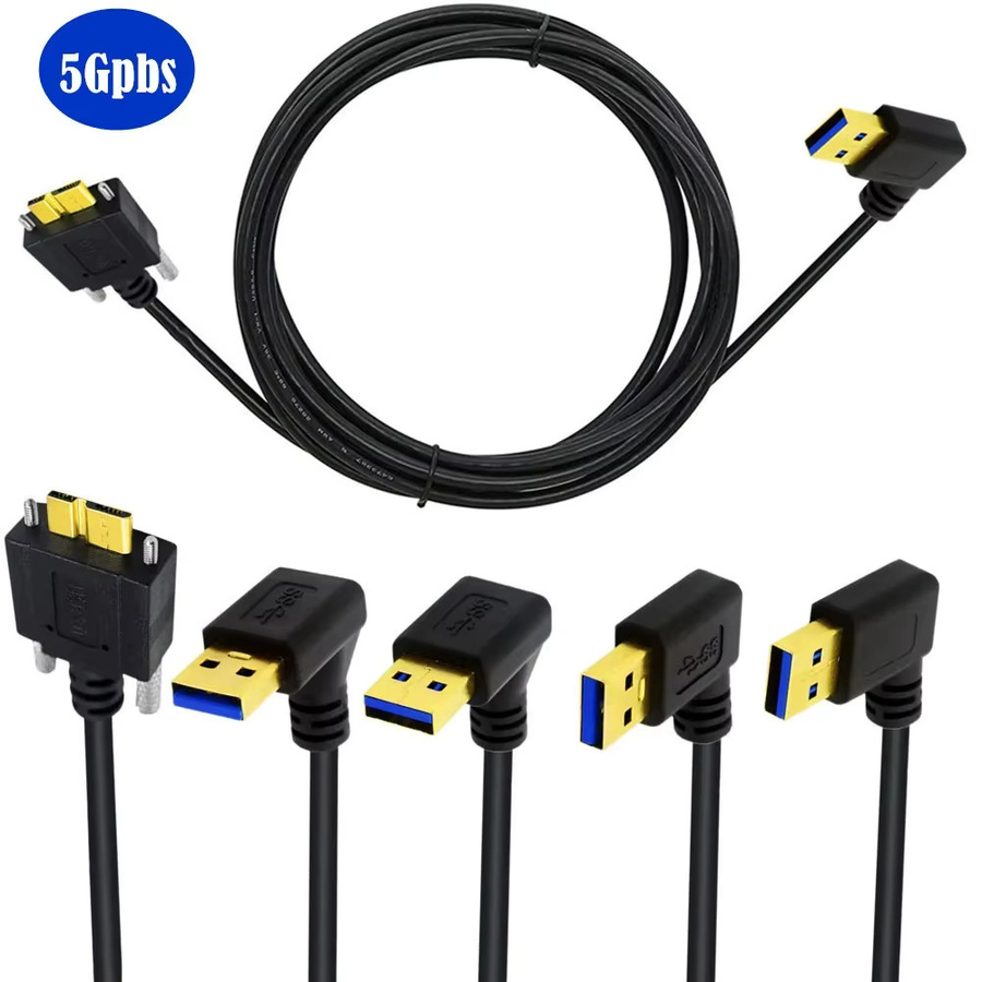 BSN USB 3.0 auf Micro B Datenkabel mit 90 Grad Winkel und Verriegelungsschrauben in Schwarz, Länge: 5 m und 3 m - Bild 2