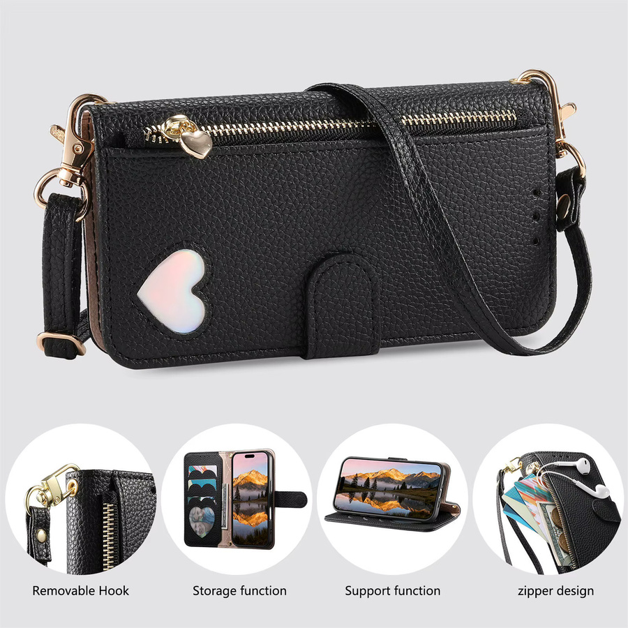 Samsung Crossbody Handgelenk-Tasche aus PU-Leder mit Reißverschluss und Kartenfächern für Galaxy S25 Plus, S24 FE, S23 Ultra und S22 in Schwarz - Bild 5